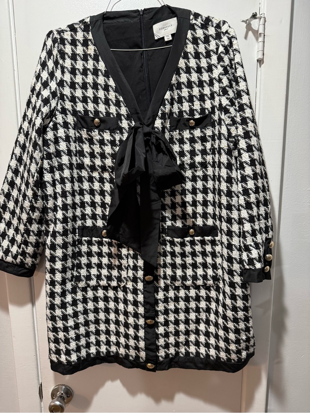 Tuckernuck Black and White Houndstooth Tie-Front Long Dresd